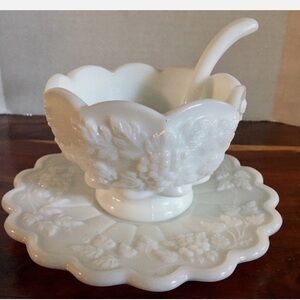 Westmoreland Milk Glass PANELED GRAPE 3-Piece Mayonnaise Set
